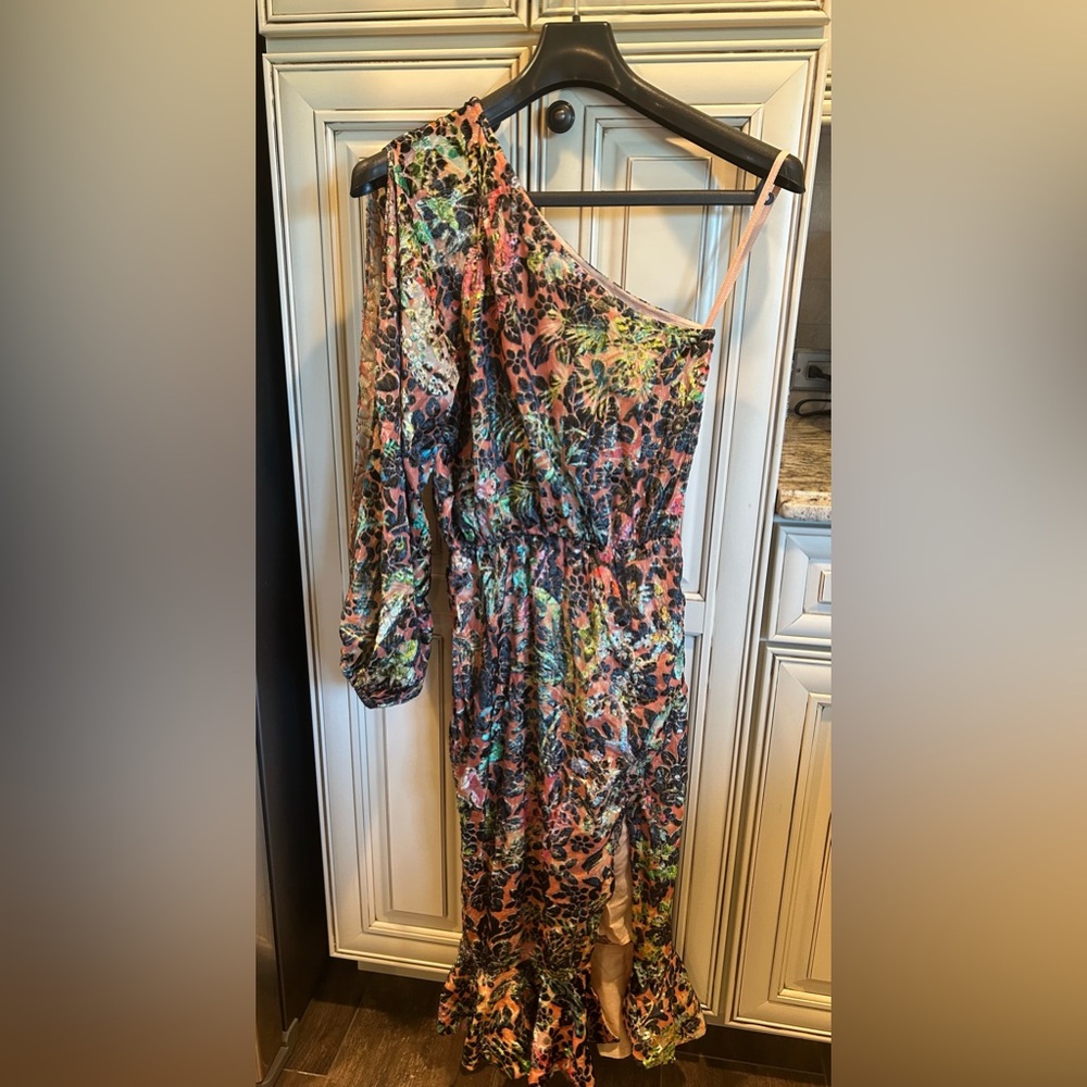 Hemant & Nandita Veena One-Shoulder Velvet Burnout Dress Size XSmall